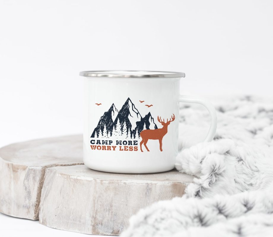 Camp More Worry Less Enameled Campfire Mug | Hauteletics.no